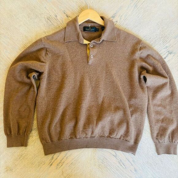 Bugatchi Sweaters - Bugatchi Women’s vintage wool tan sweater | camel tan collared merino wool doubl